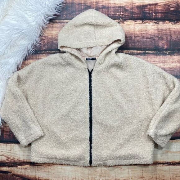 $5 SALE!  Tan Furry Jacket Hoodie Sherpa Hooded Coat - Picture 1 of 8